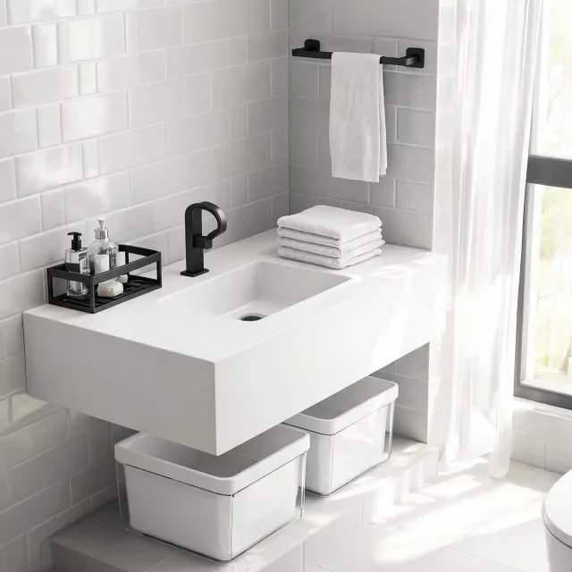 Bathroom caddy and soft storage bins