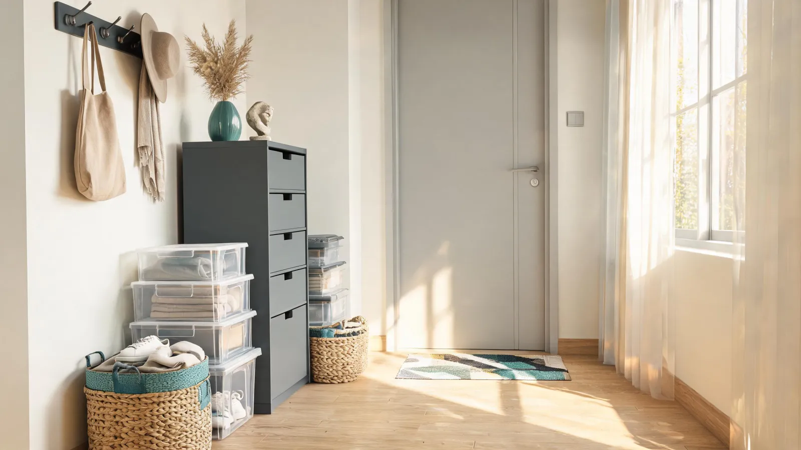 Organized modern entryway with mDesign storage and decor