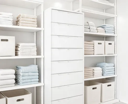 Slim vertical drawer tower in closet