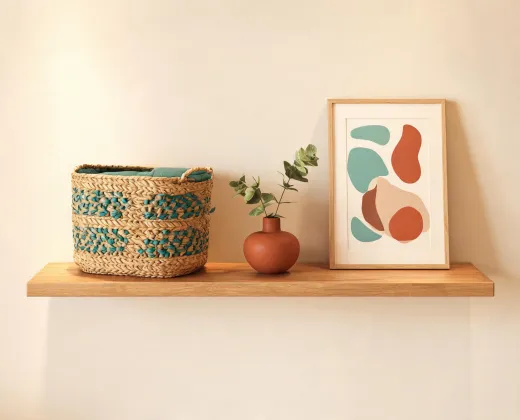 Woven basket and decor styling detail