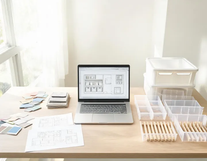 mDesign service planning table with room layouts and storage samples